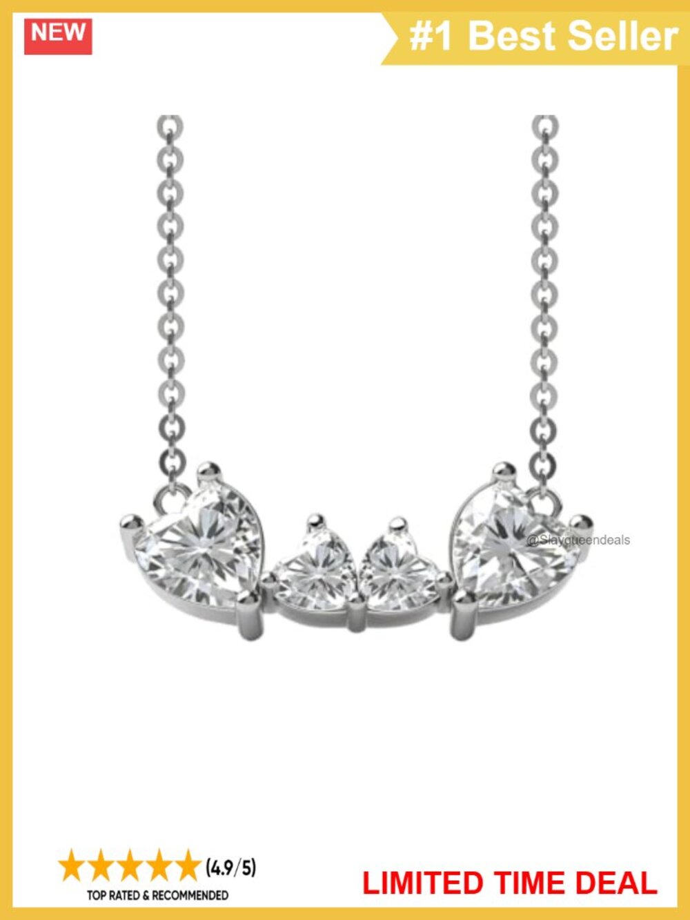 Moissanite Heart Necklace 925 Sterling Silver White Gold Plated